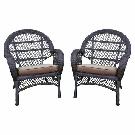 JECO W00208-C-4-FS007-CS Espresso Wicker Chair with Brown Cushion, 4PK W00208-C_4-FS007-CS